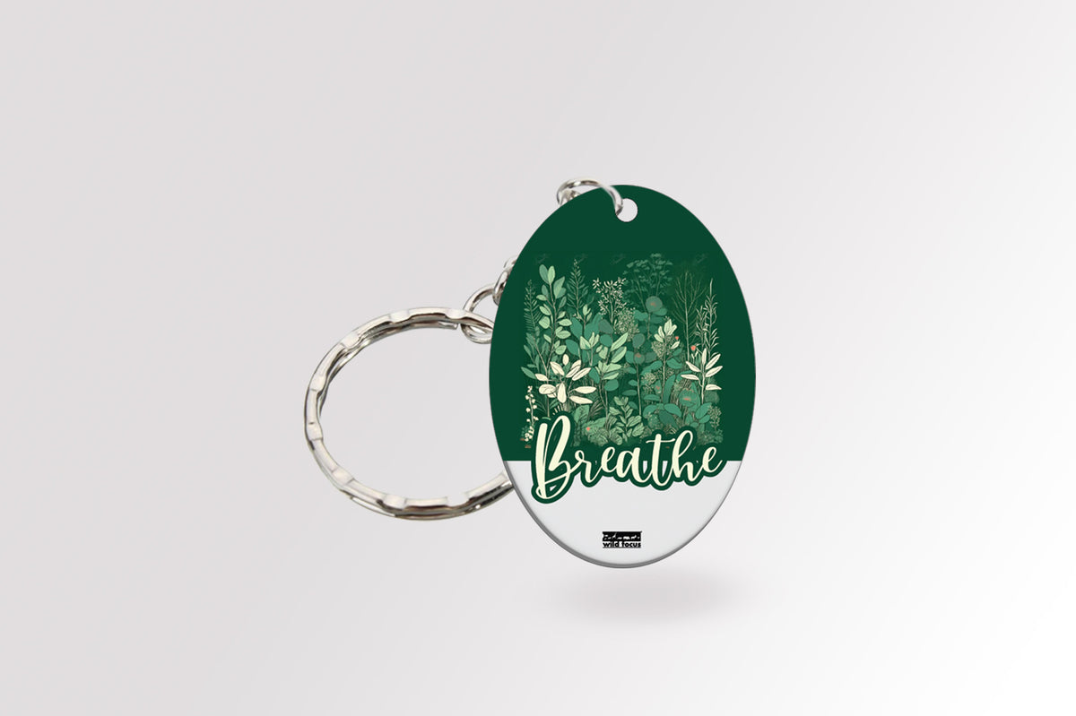 Mindfulness in Your Pocket: high quality premium stainless steel metal Oval Keychain - Breathe