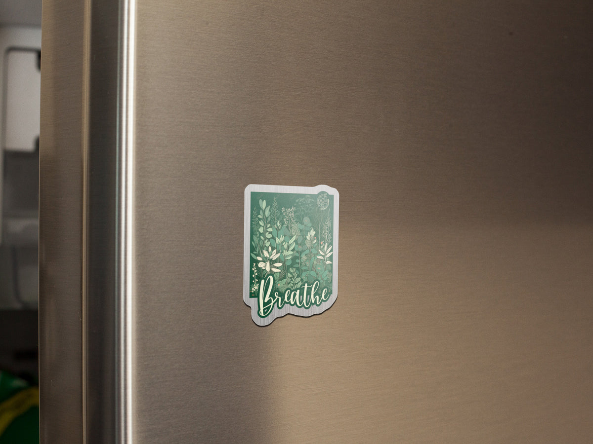 Refresh Your Space: Breathe Premium Stainless Steel Metal Fridge Magnet - Breathe