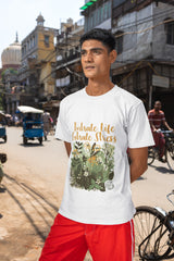 Comfort Everyday : Typographic Round Neck Cotton Printed White Tshirt - Inhale Life Exhale Stress, (White Color)