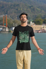 Breathe in, Breathe out: Comfortable Modern Round Neck Cotton Printed Black Cotton T-shirt - Breathe (Black Color)