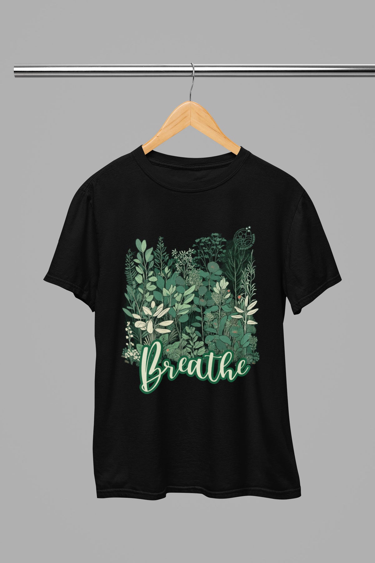 Breathe in, Breathe out: Comfortable Modern Round Neck Cotton Printed Black Cotton T-shirt - Breathe (Black Color)