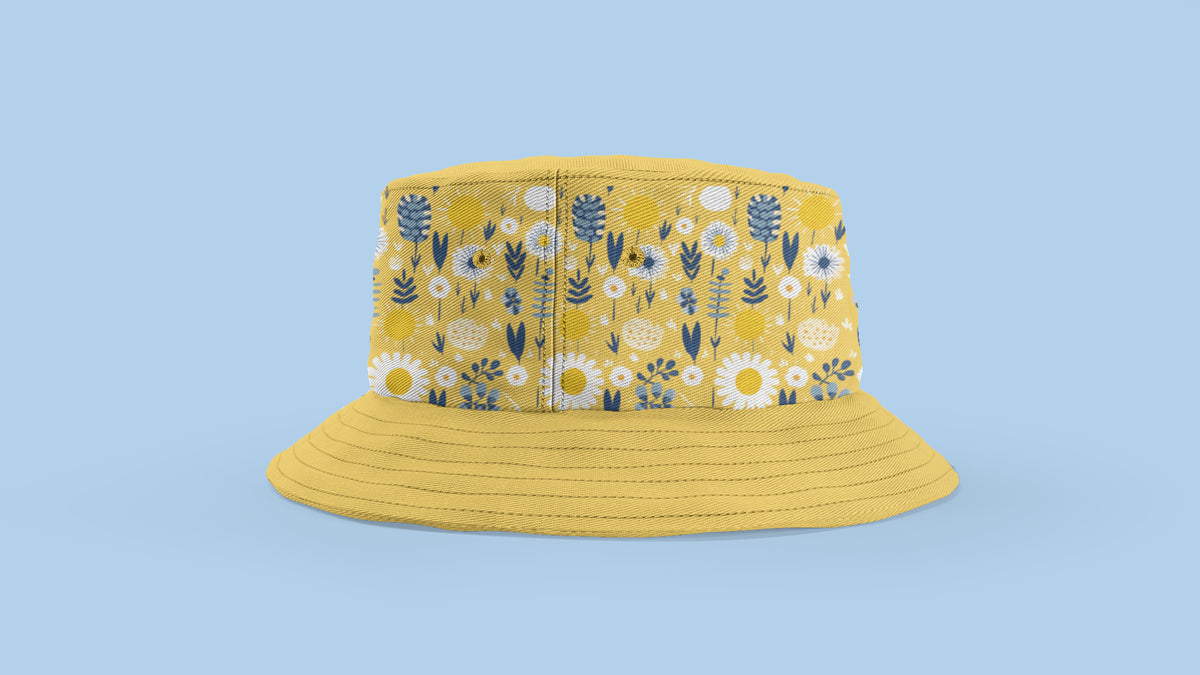 Summer Style Essential: Dual Side Printed Reversible Happy Yellows & Blues Bucket Hat