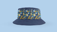 Summer Style Essential: Dual Side Printed Reversible Happy Yellows & Blues Bucket Hat