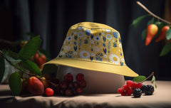 Summer Style Essential: Dual Side Printed Reversible Happy Yellows & Blues Bucket Hat