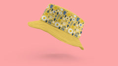 Summer Style Essential: Dual Side Printed Reversible Happy Yellows & Blues Bucket Hat