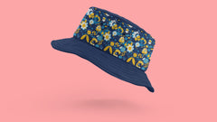 Summer Style Essential: Dual Side Printed Reversible Happy Yellows & Blues Bucket Hat