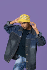 Summer Style Essential: Dual Side Printed Reversible Happy Yellows & Blues Bucket Hat