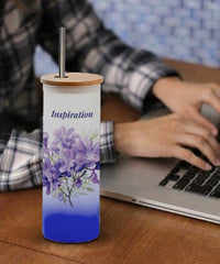 Elevate your drink with Premium Good looking frosted Glass  Tall Tumbler with Stainless Steel straw (Inspiration Indigo Color)