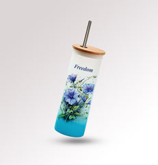 Elevate your drink with Premium Good looking frosted Glass  Tall Tumbler with Stainless Steel straw (Freedom Blue Color)
