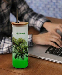 Elevate your drink with Premium Good looking frosted Glass  Tall Tumbler with Stainless Steel straw (Harmony Green Color)