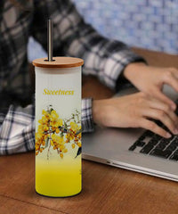 Elevate your drink with Premium Good looking frosted Glass  Tall Tumbler with Stainless Steel straw (Sweetness Yellow Color)