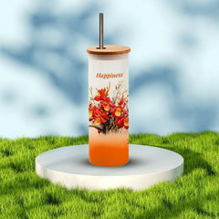 Elevate your drink with Premium Good looking frosted Glass  Tall Tumbler with Stainless Steel straw (Happiness Orange Color)