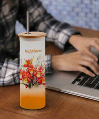 Elevate your drink with Premium Good looking frosted Glass  Tall Tumbler with Stainless Steel straw (Happiness Orange Color)