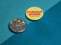 Express Your Curiosity: Curious Minds double sided stainless steel premium No Pin Twin Badges - Curious Minds Science