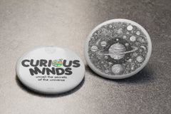 Express Your Curiosity: Curious Minds double sided stainless steel premium No Pin Twin Badges - Curious Minds Space