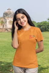 Colorful Comfort: Rainbow Theme Round Neck Cotton T-Shirt for Women - Orange Color