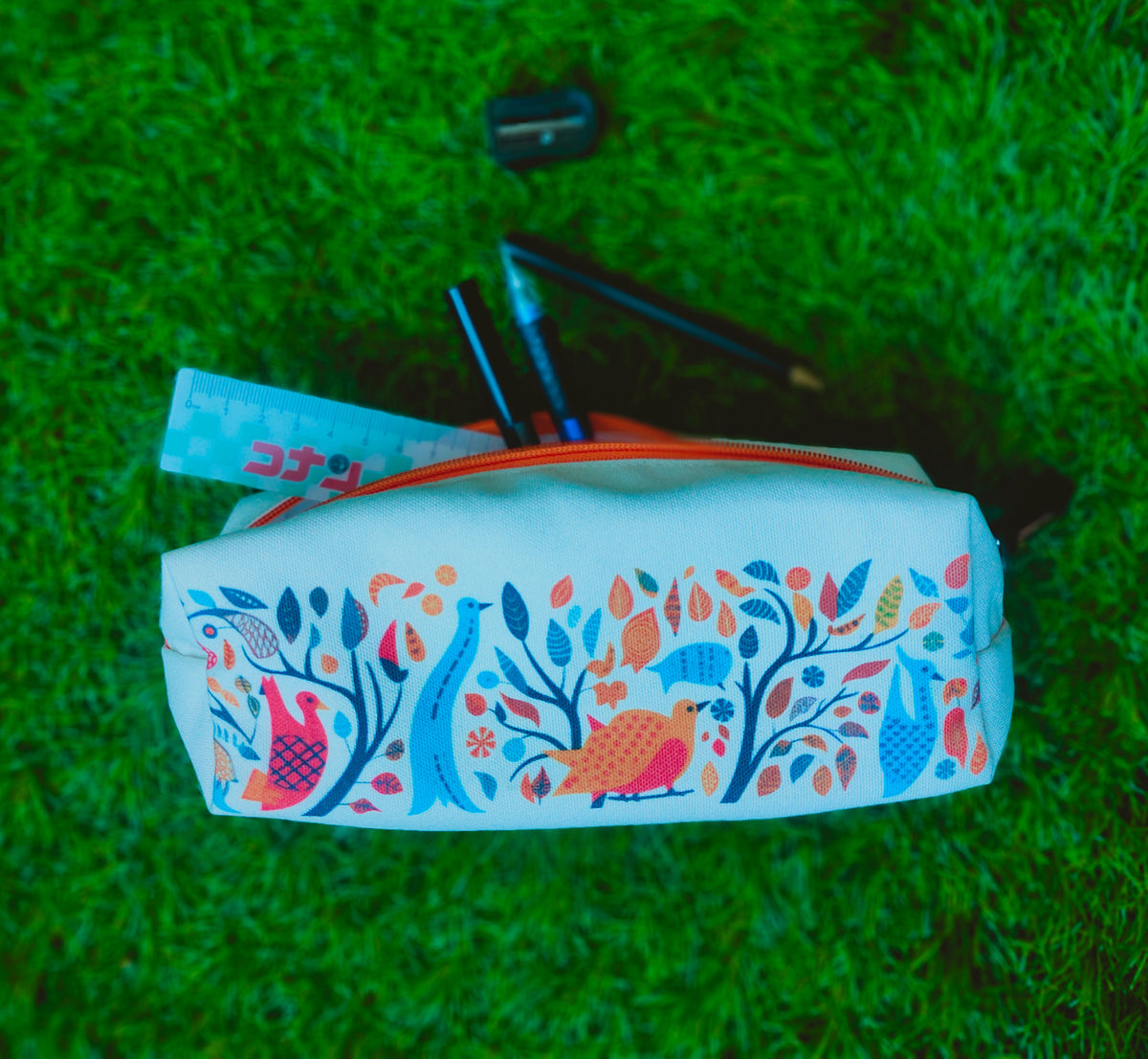 Organize in Style: Fashionable designed Premium Pencil Pouch - Gond Birds Colorful